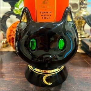 Bath and Body Works Black Cat Jeweled Head 3 Wick Halloween Candle Holder
